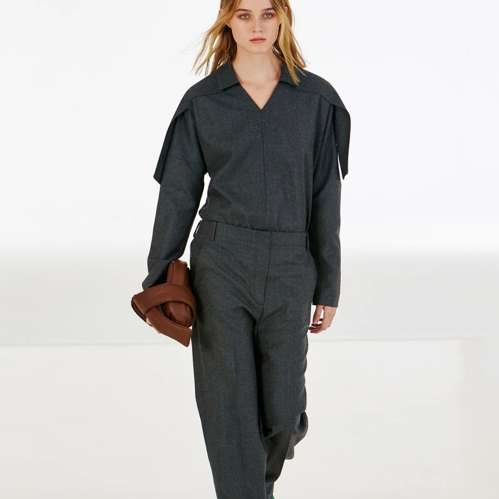 TIBI Grey Superfine Wool Flannel Rodney Straight Leg Trouser 12 - Picture 6 of 15